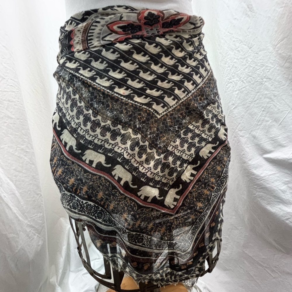 Boho Elephant Print 39x39 Square Scarf Wrap Shawl Festival - Picture 6 of 8